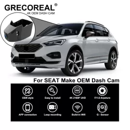 Compatible For Seat Ateca Tarraco Dash Cam Dashcam Car Dash Camera 4K Wifi Front and Rear OEM Plug Play Auto Automatic Car DVR